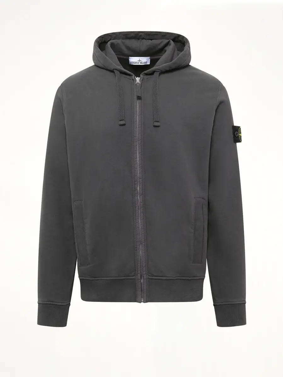 Stone Island 6100067 Brushed Cotton Zip-up Hoodie in Lead Grey | Thumbnail 2 Stone Island 6100067 Brushed Cotton Zip-up Hoodie in Lead Grey | Thumbnail 2