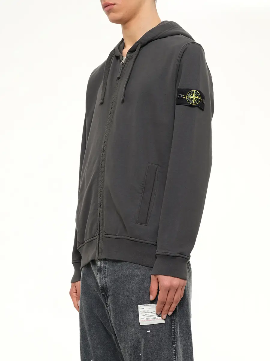 Stone Island 6100067 Brushed Cotton Zip-up Hoodie in Lead Grey | Thumbnail 3 Stone Island 6100067 Brushed Cotton Zip-up Hoodie in Lead Grey | Thumbnail 3