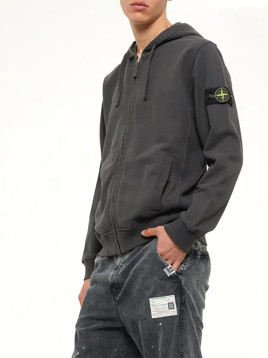 Stone Island 6100067 Brushed Cotton Zip-up Hoodie in Lead Grey | Thumbnail 6 Stone Island 6100067 Brushed Cotton Zip-up Hoodie in Lead Grey | Thumbnail 6