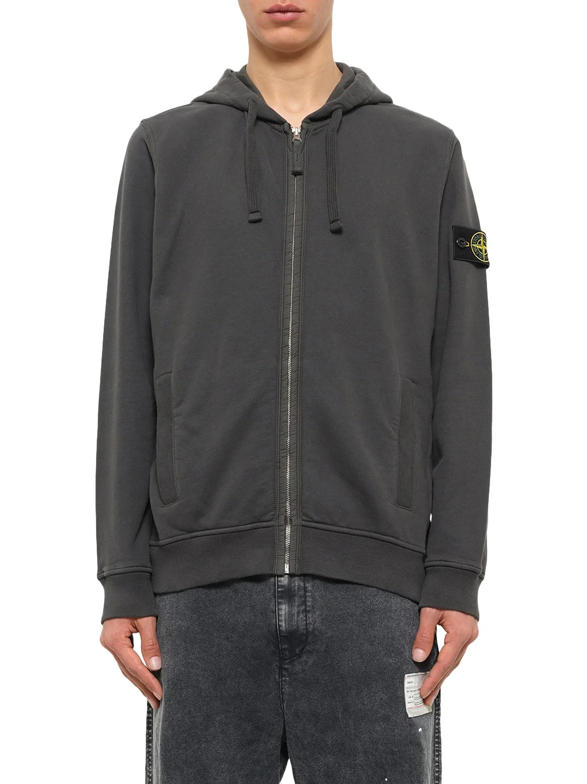 Stone Island 6100067 Brushed Cotton Zip-up Hoodie in Lead Grey