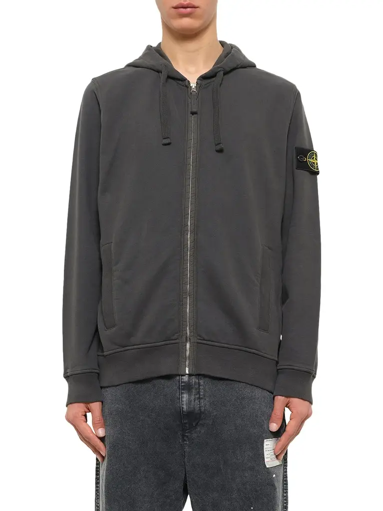 Stone Island 6100067 Brushed Cotton Zip-up Hoodie in Lead Grey
