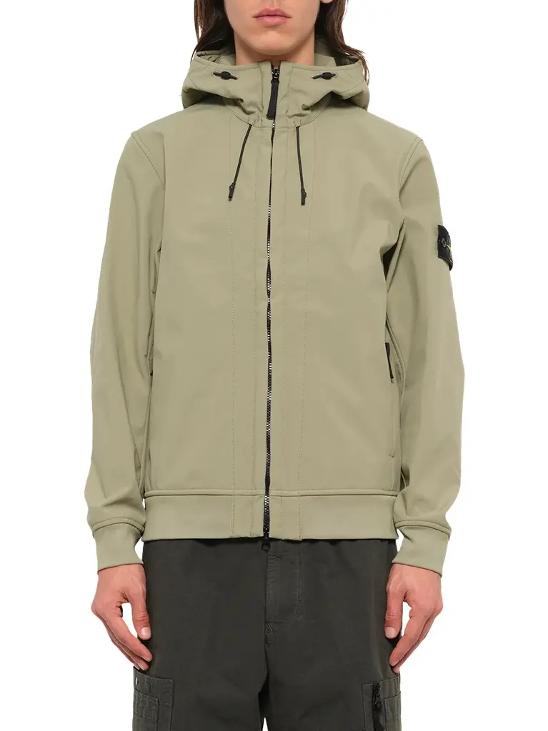 Stone Island Q100004 Soft Shell Hooded Jacket in Laurel Green