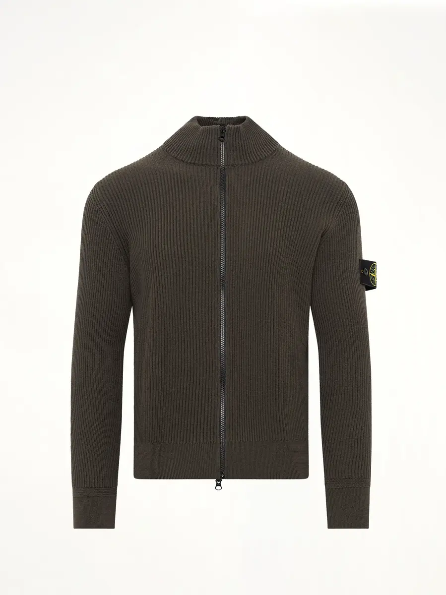 Stone Island 5100017 Full Rib Rws Wool Cardigan in Coal Grey | Thumbnail 2 Stone Island 5100017 Full Rib Rws Wool Cardigan in Coal Grey | Thumbnail 2