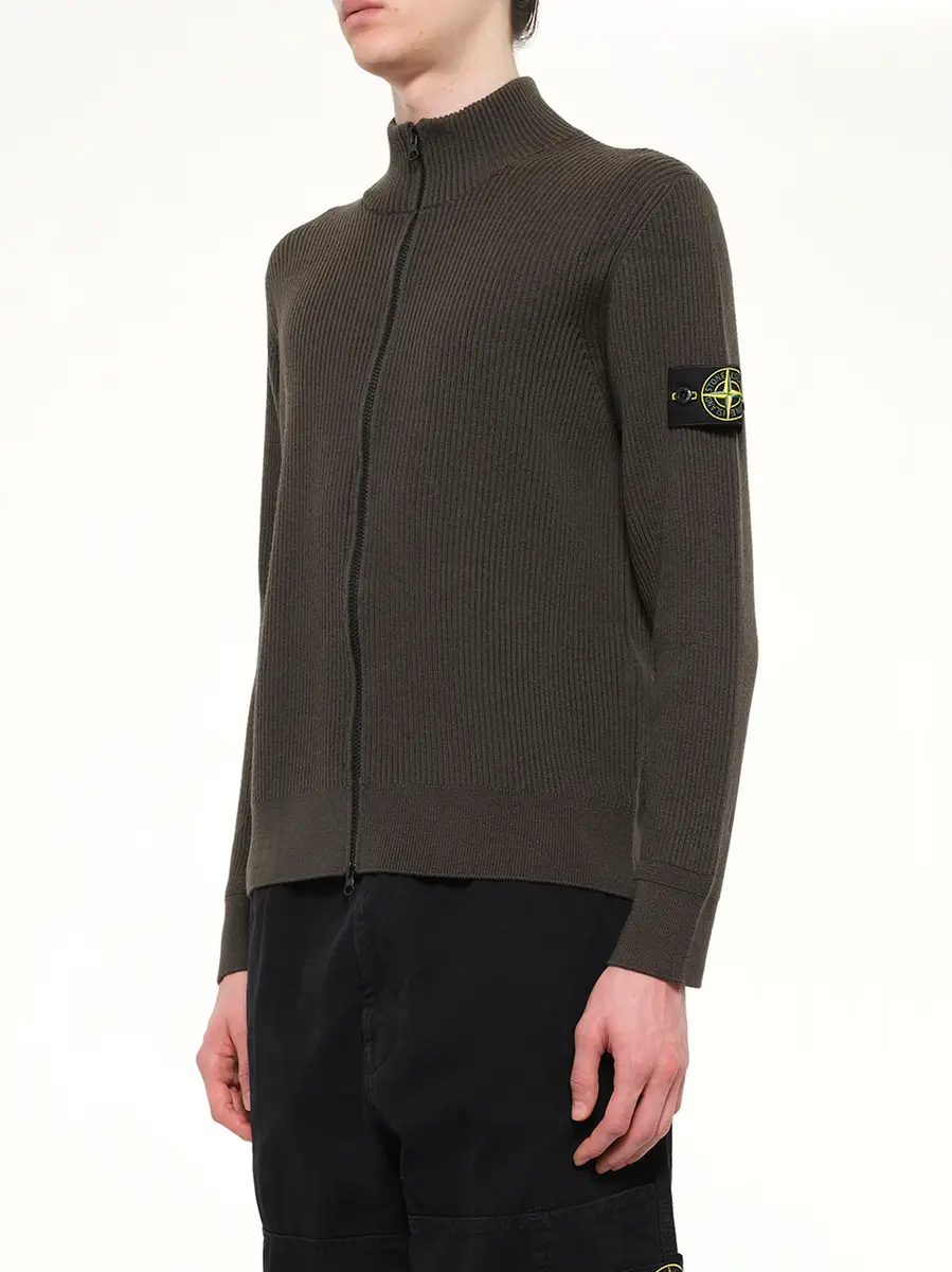 Stone Island 5100017 Full Rib Rws Wool Cardigan in Coal Grey | Thumbnail 3 Stone Island 5100017 Full Rib Rws Wool Cardigan in Coal Grey | Thumbnail 3