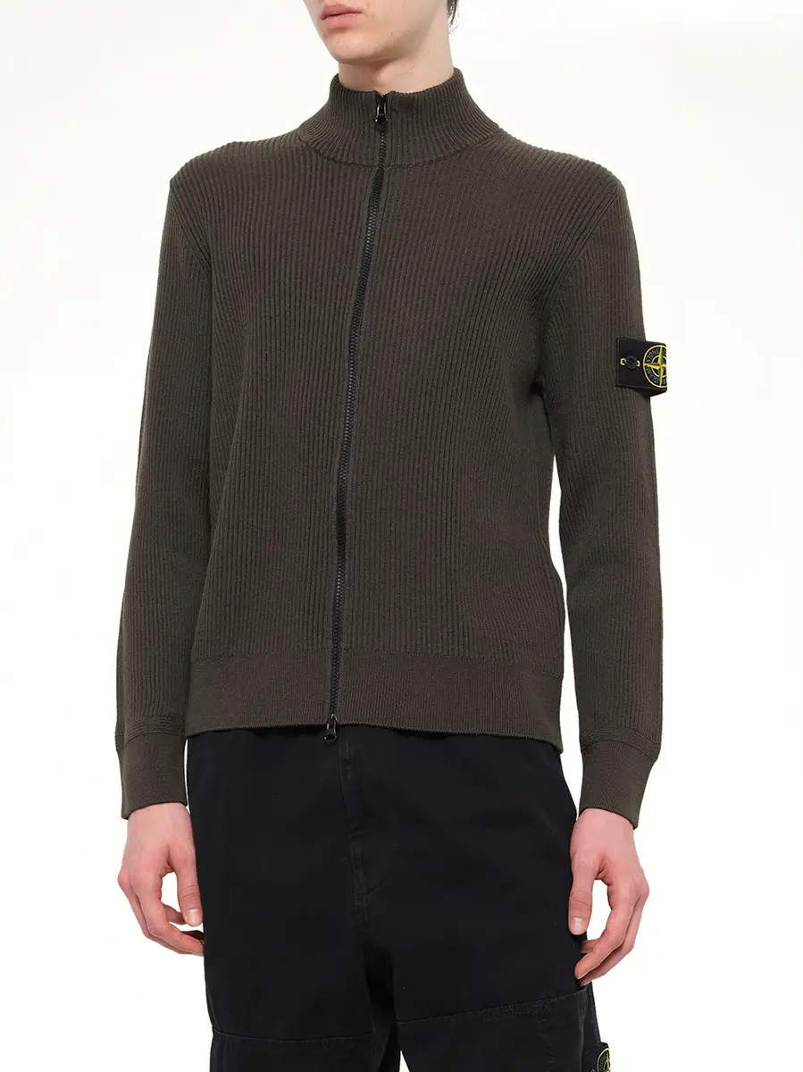 Stone Island 5100017 Full Rib Rws Wool Cardigan in Coal Grey | Thumbnail 6 Stone Island 5100017 Full Rib Rws Wool Cardigan in Coal Grey | Thumbnail 6
