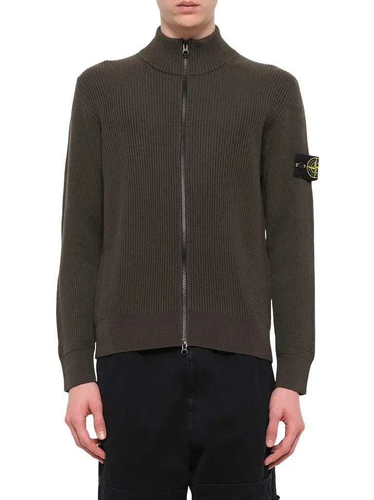Stone Island 5100017 Full Rib Rws Wool Cardigan in Coal Grey