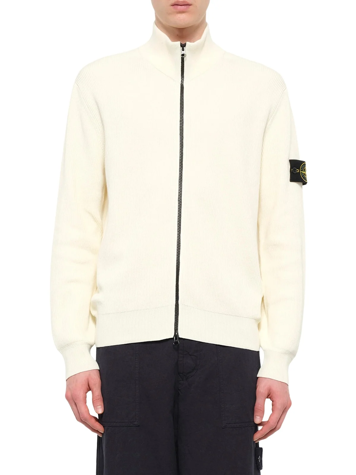 Stone Island 5100126 Ribbed Cotton Zip-up Cardigan