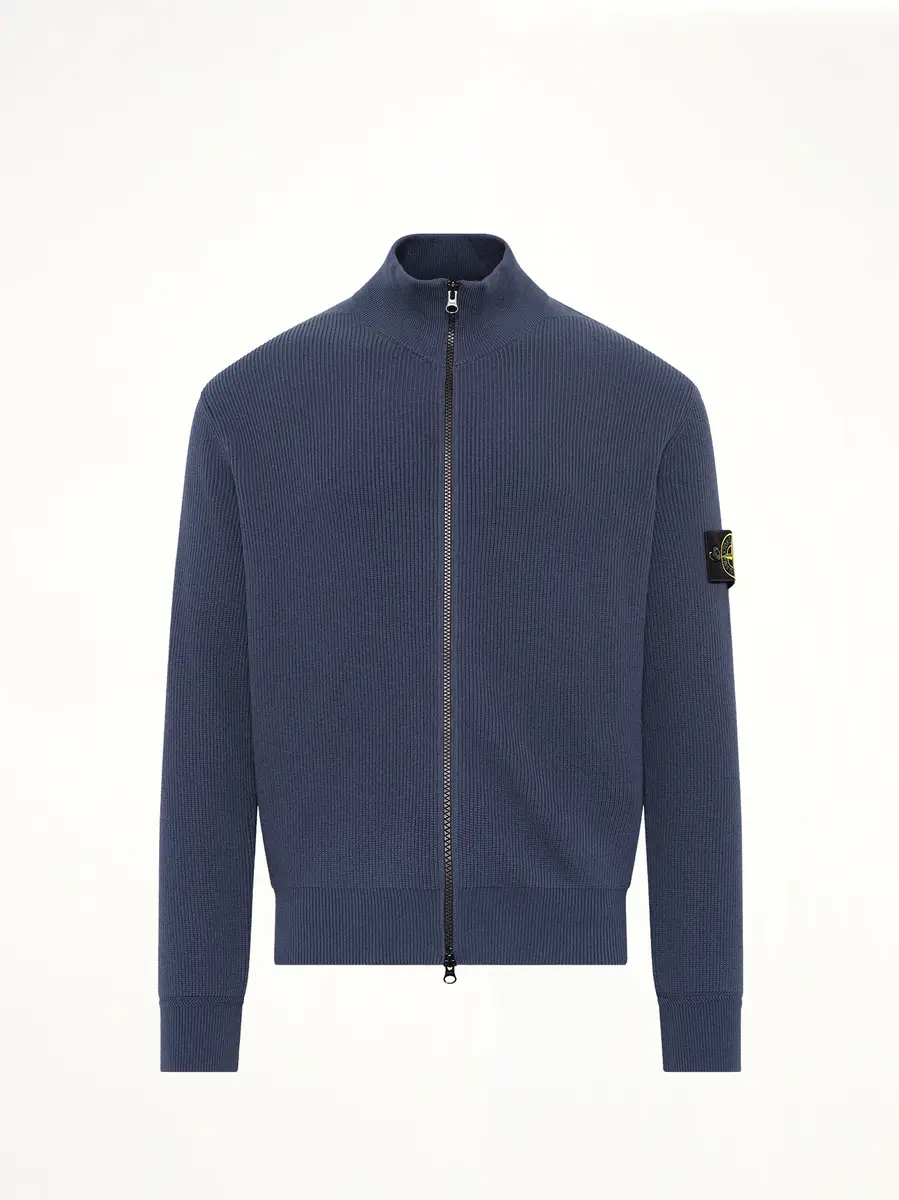 Stone Island 5100126 Ribbed Cotton Zip-up Cardigan in Slate Blue | Thumbnail 2 Stone Island 5100126 Ribbed Cotton Zip-up Cardigan in Slate Blue | Thumbnail 2