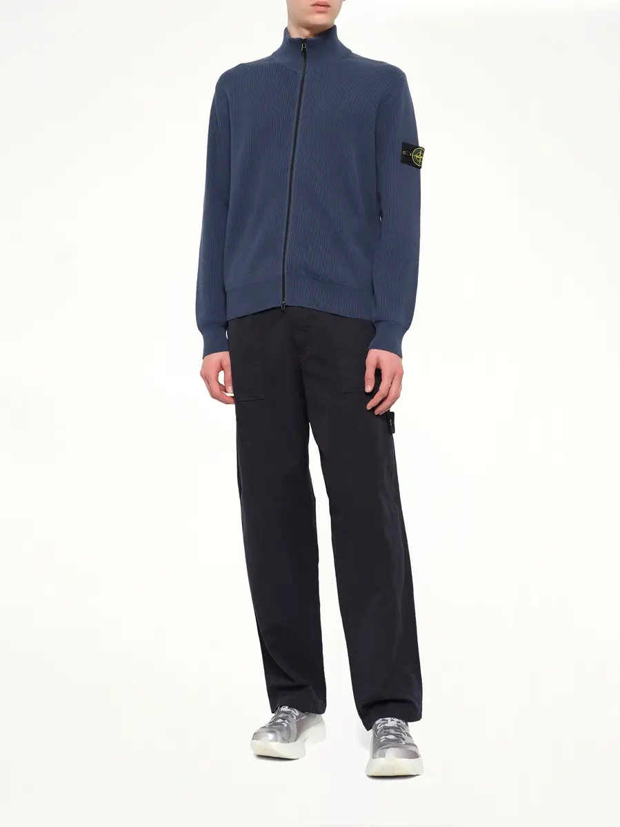 Stone Island 5100126 Ribbed Cotton Zip-up Cardigan in Slate Blue | Thumbnail 4 Stone Island 5100126 Ribbed Cotton Zip-up Cardigan in Slate Blue | Thumbnail 4