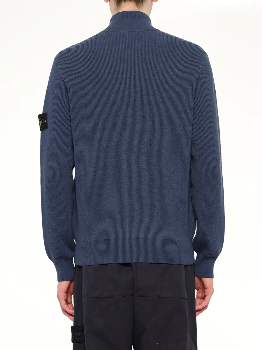 Stone Island 5100126 Ribbed Cotton Zip-up Cardigan in Slate Blue | Thumbnail 5 Stone Island 5100126 Ribbed Cotton Zip-up Cardigan in Slate Blue | Thumbnail 5