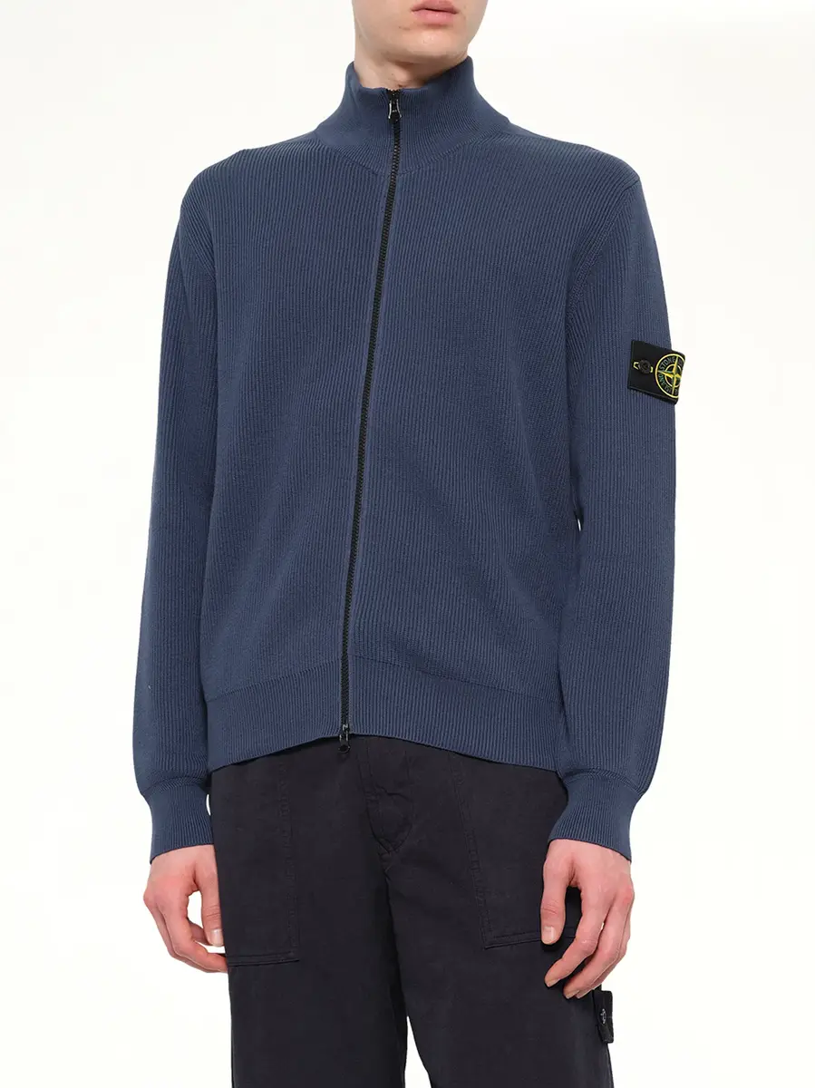Stone Island 5100126 Ribbed Cotton Zip-up Cardigan in Slate Blue | Thumbnail 6 Stone Island 5100126 Ribbed Cotton Zip-up Cardigan in Slate Blue | Thumbnail 6