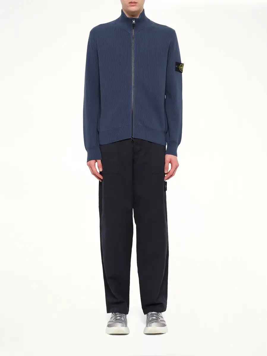 Stone Island 5100126 Ribbed Cotton Zip-up Cardigan in Slate Blue | Thumbnail 7 Stone Island 5100126 Ribbed Cotton Zip-up Cardigan in Slate Blue | Thumbnail 7