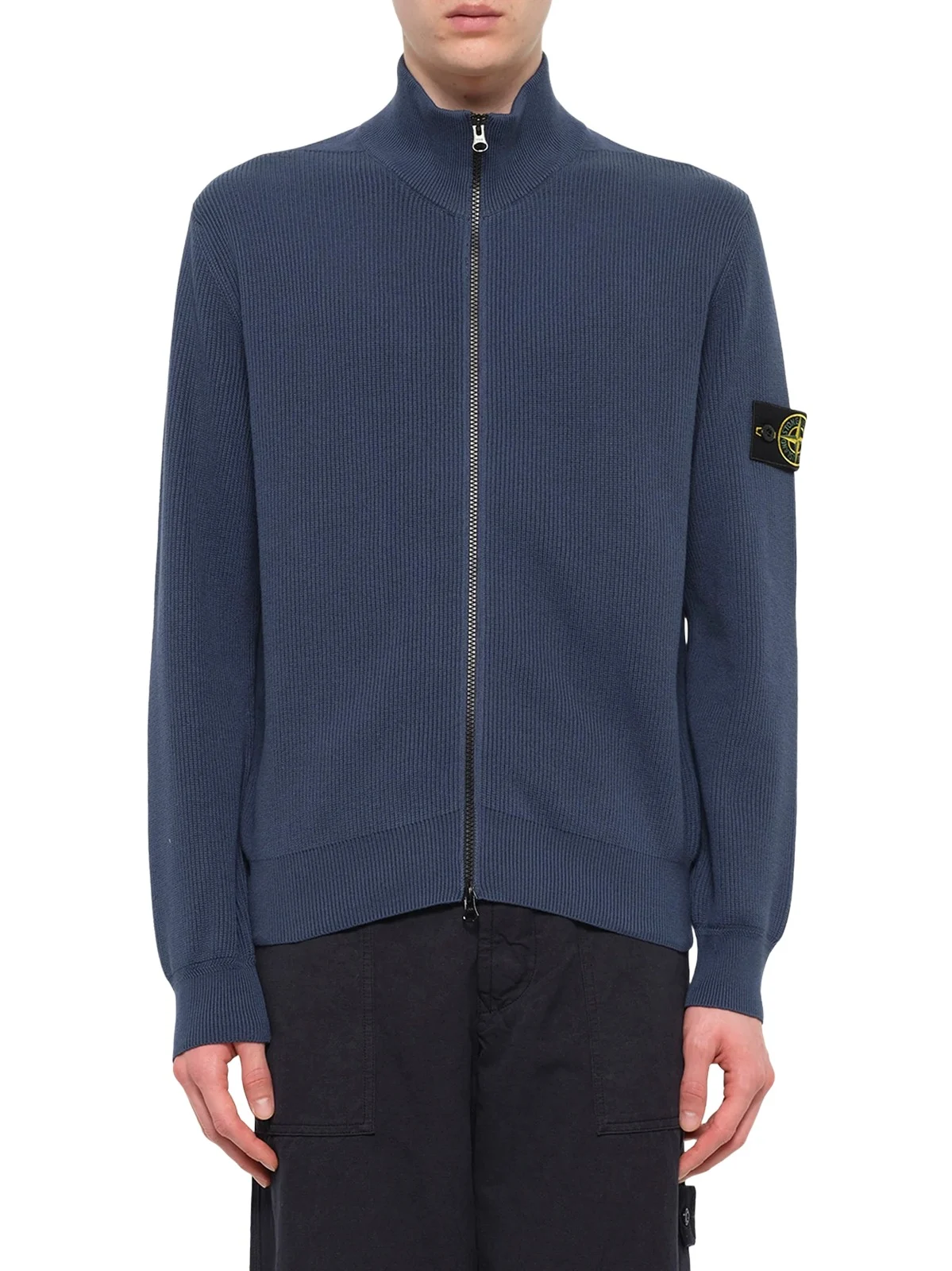 Stone Island 5100126 Ribbed Cotton Zip-up Cardigan in Slate Blue