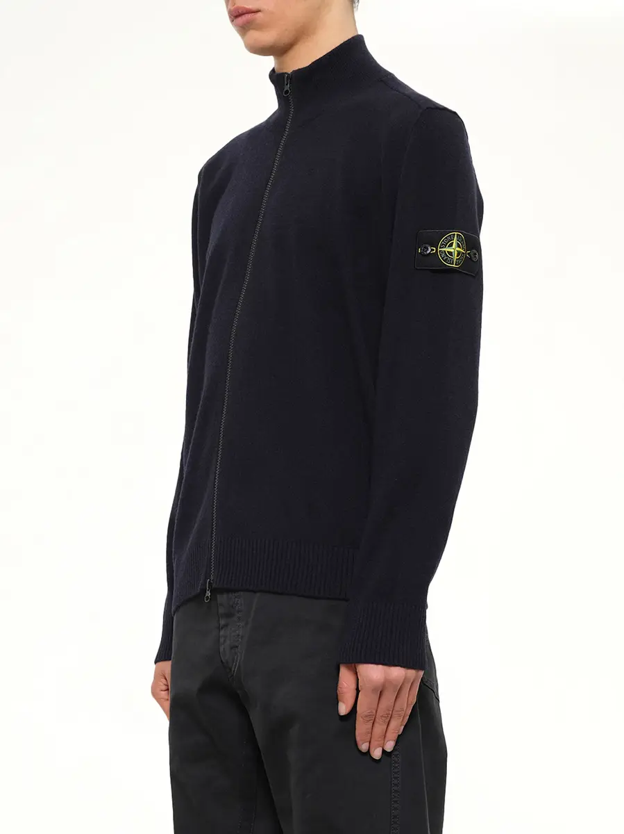 Stone Island 5100023 Light Rws Geelong Wool Zip-up Cardigan in Navy Blue | Thumbnail 3 Stone Island 5100023 Light Rws Geelong Wool Zip-up Cardigan in Navy Blue | Thumbnail 3