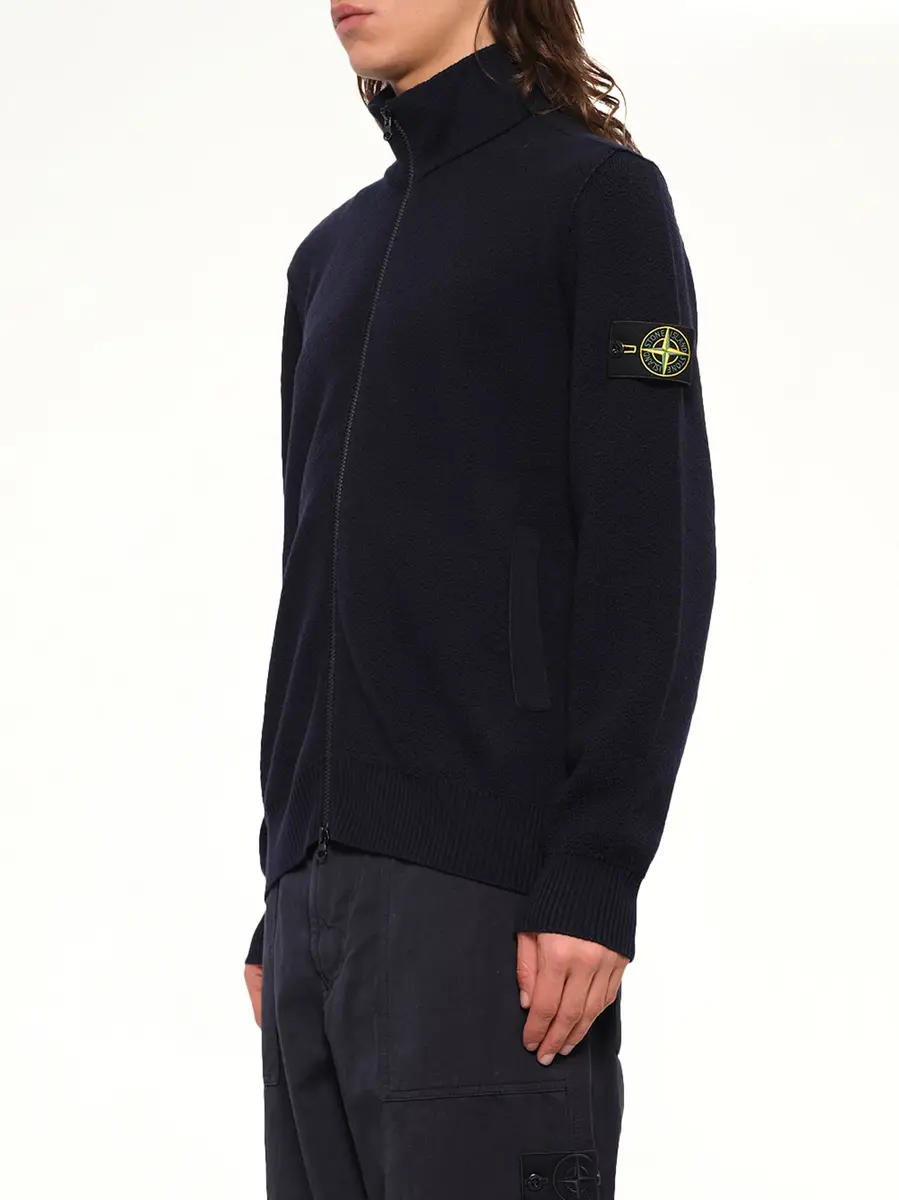 Stone Island 5100012 Light Rws Wool Zip-up Cardigan in Navy Blue | Thumbnail 3 Stone Island 5100012 Light Rws Wool Zip-up Cardigan in Navy Blue | Thumbnail 3