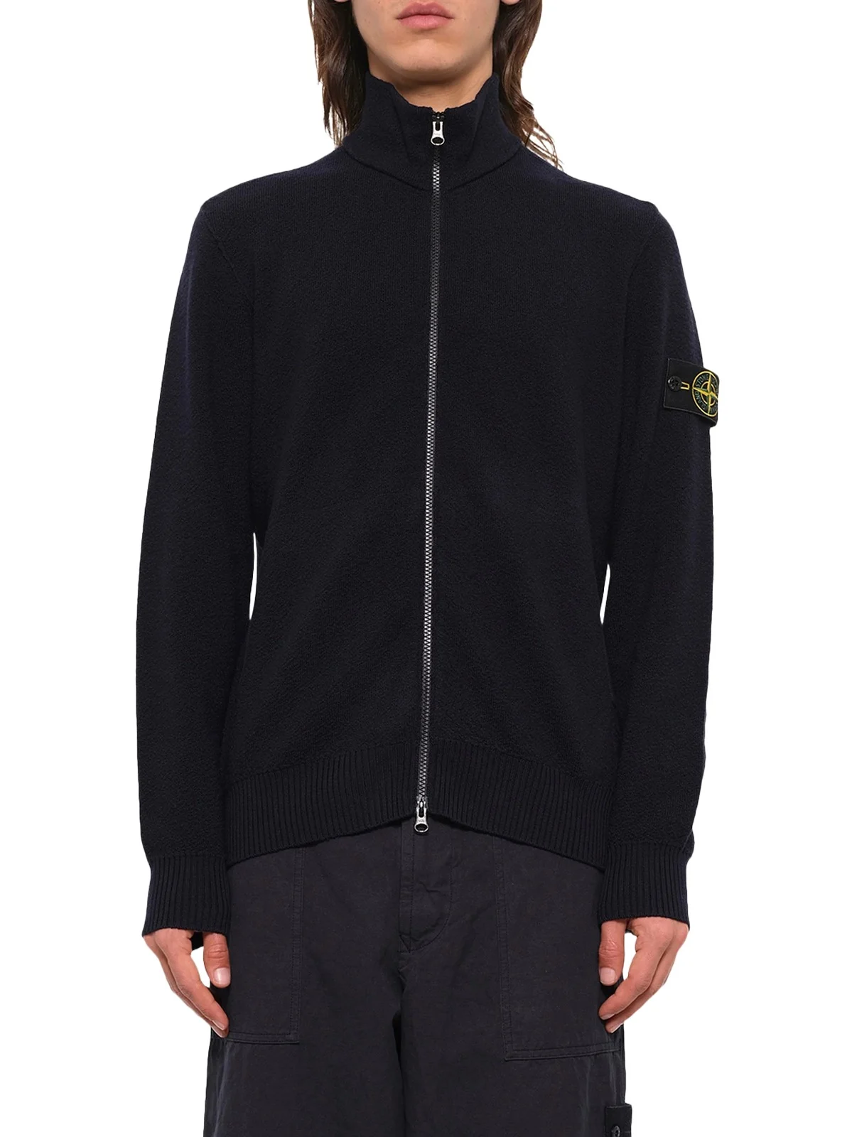 Stone Island 5100012 Light Rws Wool Zip-up Cardigan in Navy Blue