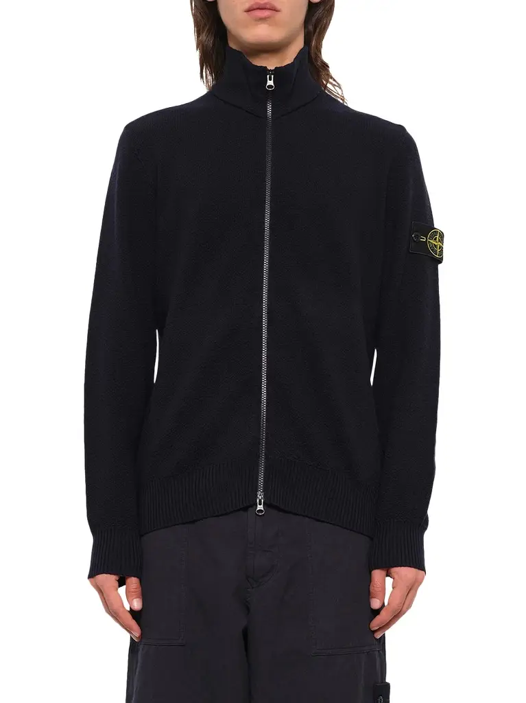 Stone Island 5100012 Light Rws Wool Zip-up Cardigan in Navy Blue
