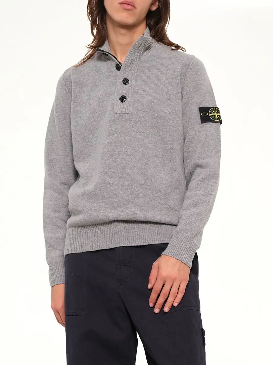 Stone Island 5100040 Lambswool Half-zip Sweater in Grey Melange | Thumbnail 6 Stone Island 5100040 Lambswool Half-zip Sweater in Grey Melange | Thumbnail 6