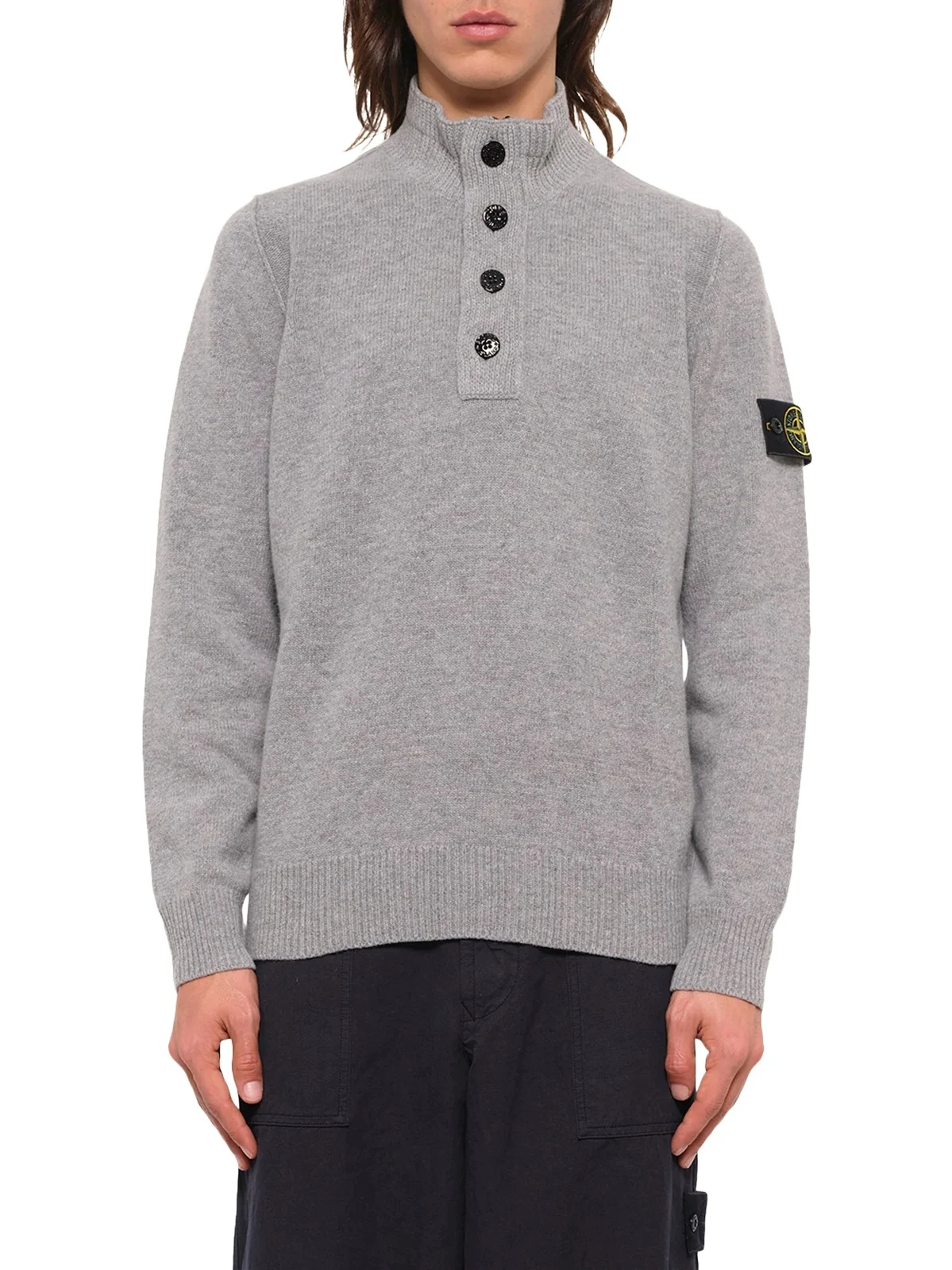 Stone Island 5100040 Lambswool Half-zip Sweater in Grey Melange