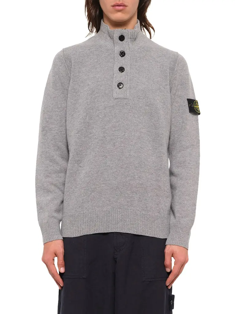 Stone Island 5100040 Lambswool Half-zip Sweater in Grey Melange