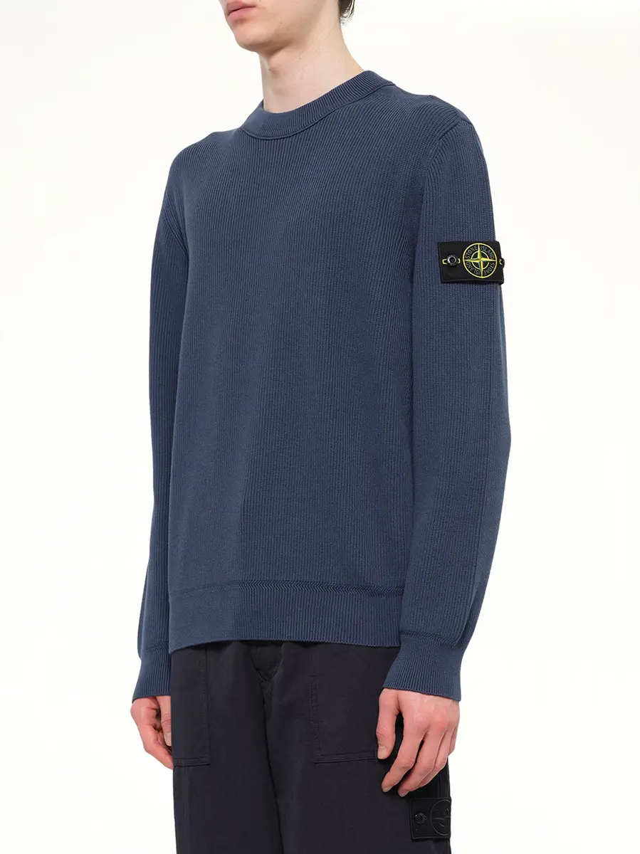 Stone Island 5100154 Ribbed Cotton Crewneck Sweater in Slate Blue | Thumbnail 3 Stone Island 5100154 Ribbed Cotton Crewneck Sweater in Slate Blue | Thumbnail 3