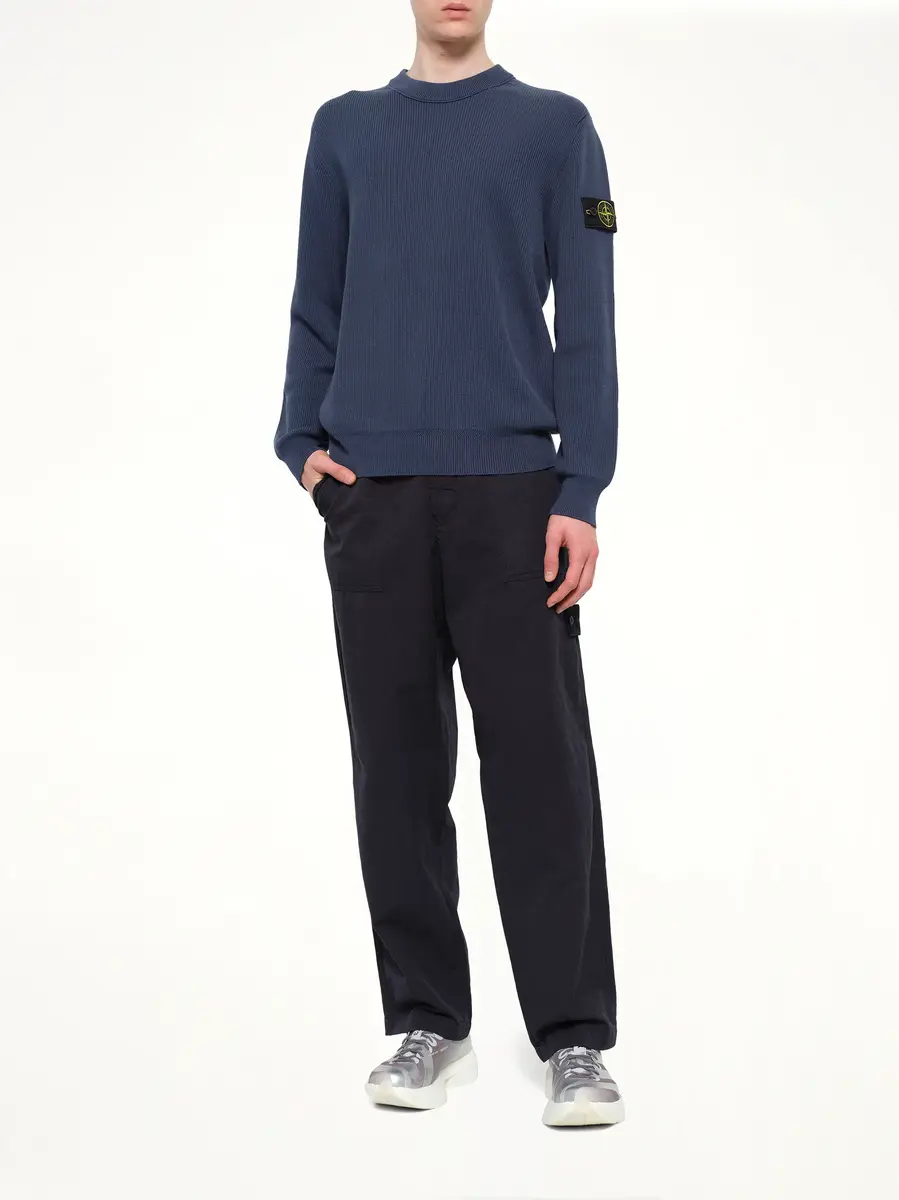 Stone Island 5100154 Ribbed Cotton Crewneck Sweater in Slate Blue | Thumbnail 4 Stone Island 5100154 Ribbed Cotton Crewneck Sweater in Slate Blue | Thumbnail 4