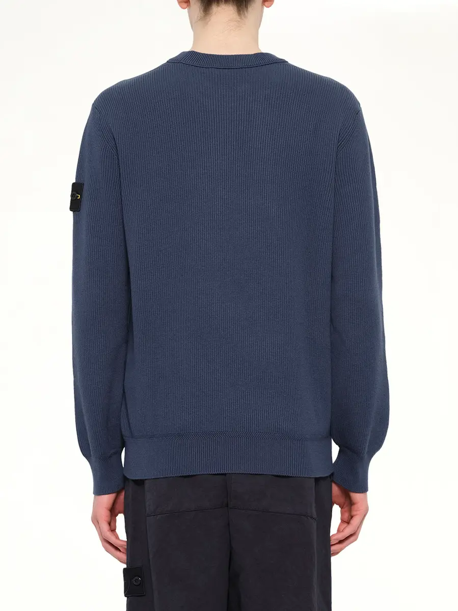 Stone Island 5100154 Ribbed Cotton Crewneck Sweater in Slate Blue | Thumbnail 5 Stone Island 5100154 Ribbed Cotton Crewneck Sweater in Slate Blue | Thumbnail 5