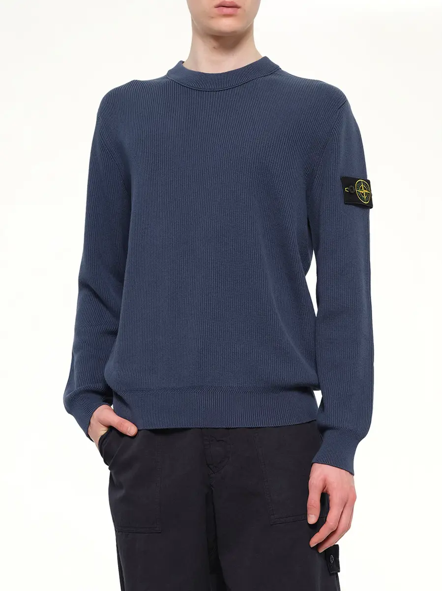 Stone Island 5100154 Ribbed Cotton Crewneck Sweater in Slate Blue | Thumbnail 6 Stone Island 5100154 Ribbed Cotton Crewneck Sweater in Slate Blue | Thumbnail 6