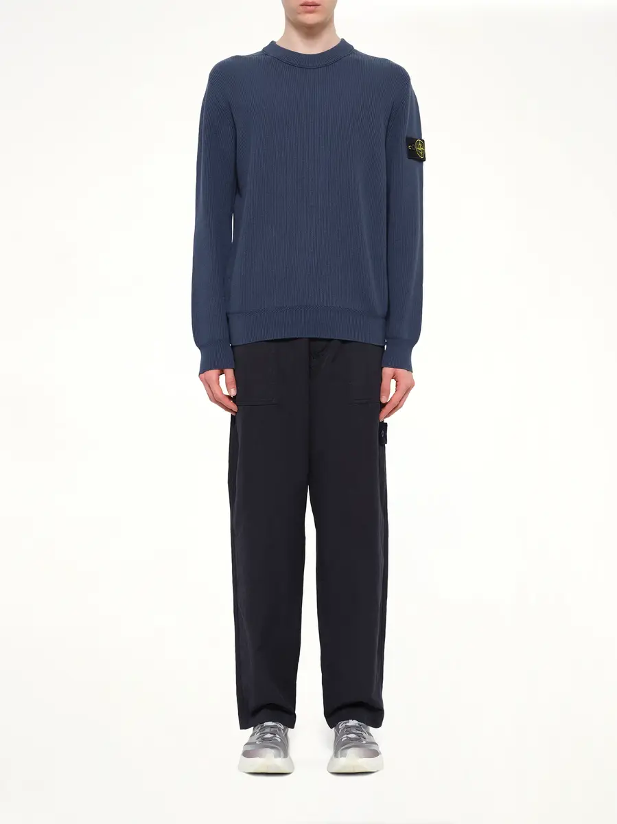 Stone Island 5100154 Ribbed Cotton Crewneck Sweater in Slate Blue | Thumbnail 7 Stone Island 5100154 Ribbed Cotton Crewneck Sweater in Slate Blue | Thumbnail 7