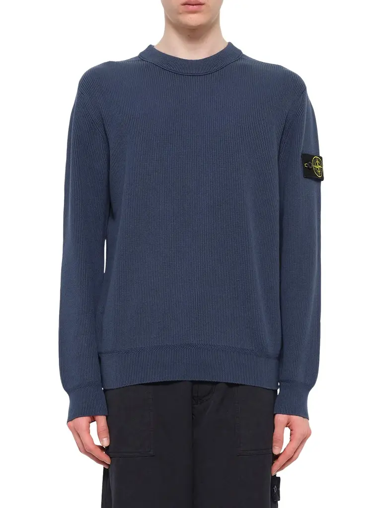 5100154 Ribbed Cotton Crewneck Sweater in Slate Blue 5100154 Ribbed Cotton Crewneck Sweater in Slate Blue