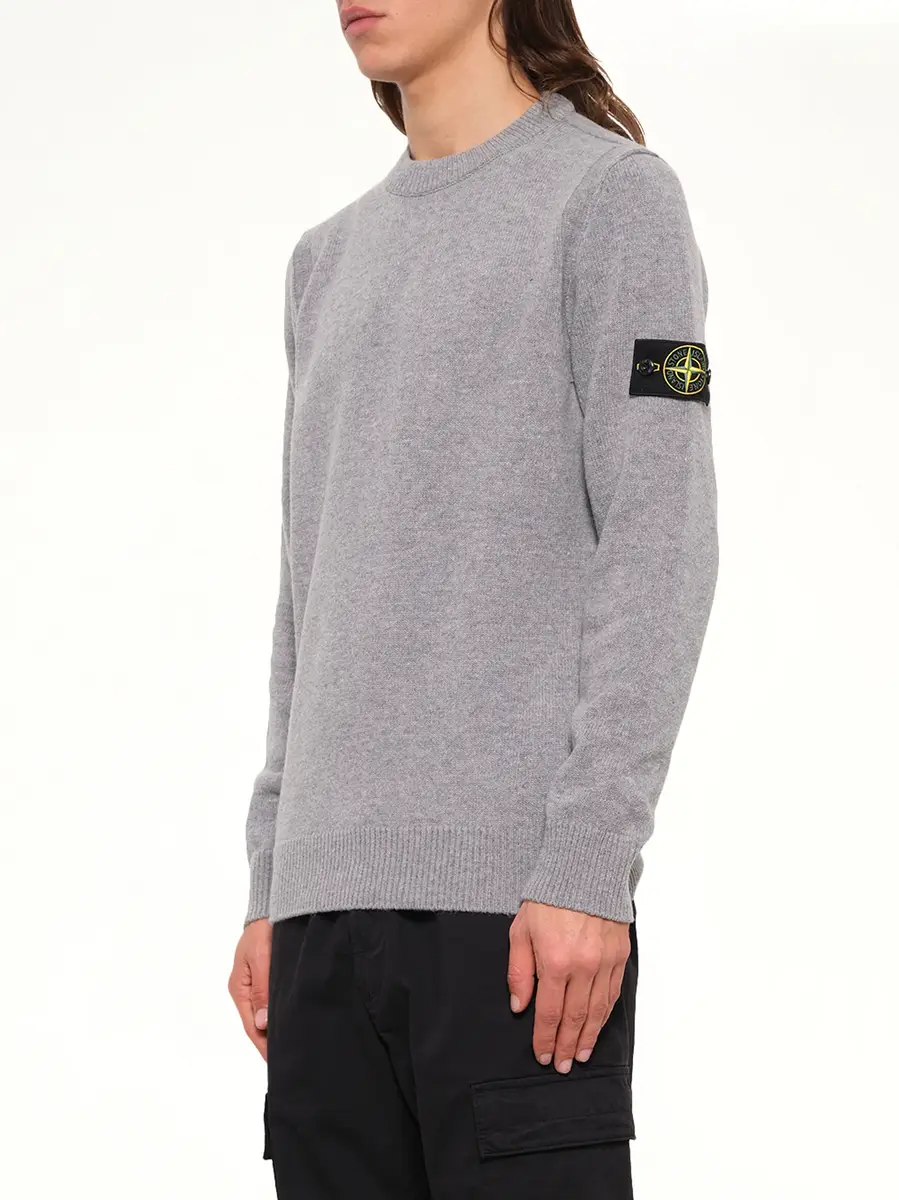 Stone Island 5100072 Lambswool Crewneck Sweater in Grey Melange | Thumbnail 3 Stone Island 5100072 Lambswool Crewneck Sweater in Grey Melange | Thumbnail 3