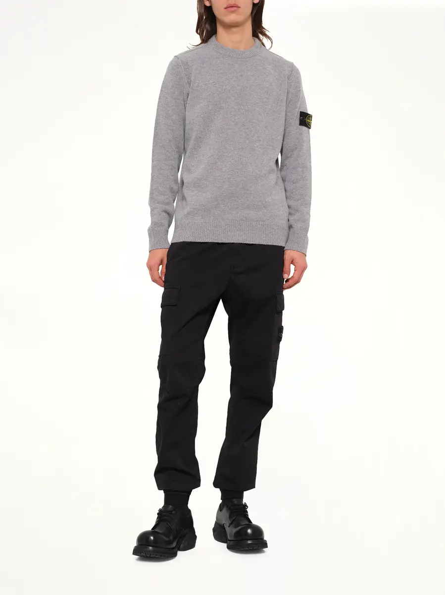 Stone Island 5100072 Lambswool Crewneck Sweater in Grey Melange | Thumbnail 4 Stone Island 5100072 Lambswool Crewneck Sweater in Grey Melange | Thumbnail 4