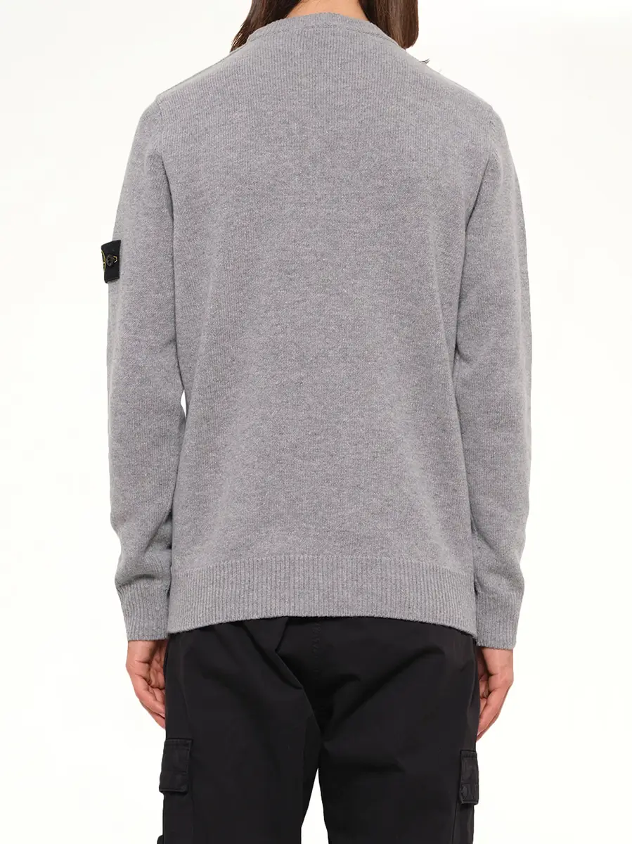 Stone Island 5100072 Lambswool Crewneck Sweater in Grey Melange | Thumbnail 5 Stone Island 5100072 Lambswool Crewneck Sweater in Grey Melange | Thumbnail 5