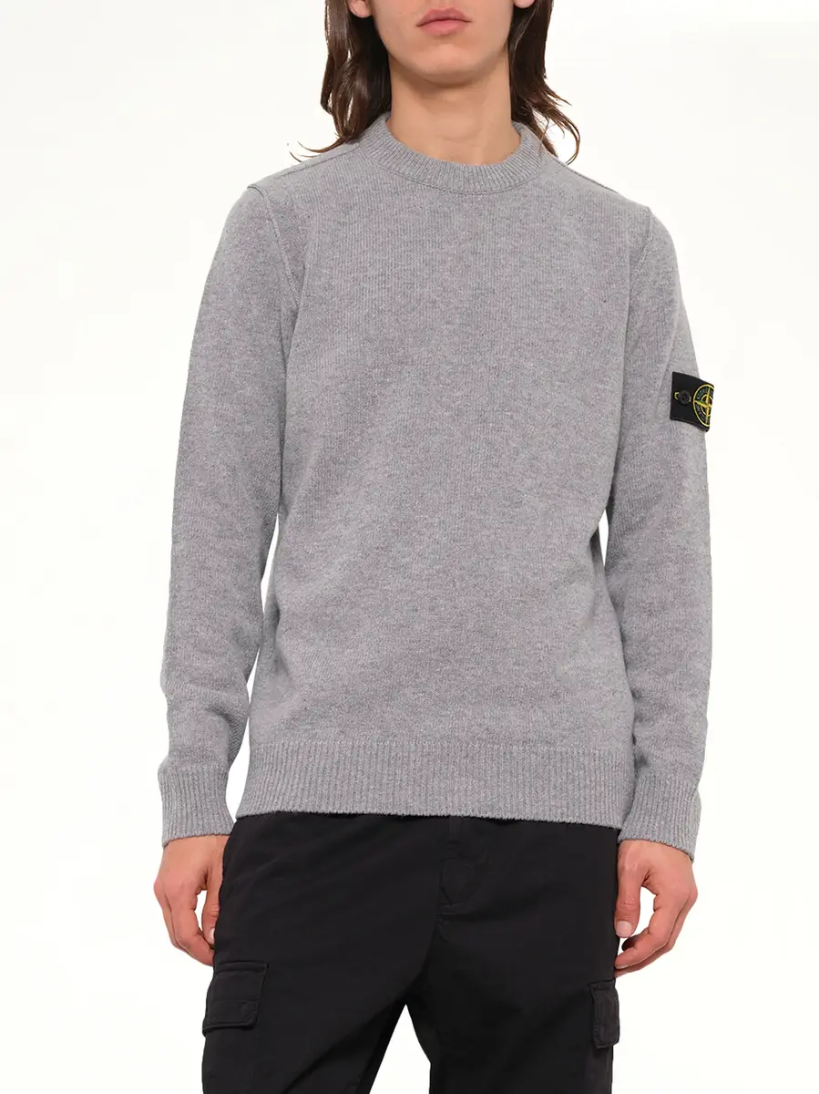 Stone Island 5100072 Lambswool Crewneck Sweater in Grey Melange | Thumbnail 6 Stone Island 5100072 Lambswool Crewneck Sweater in Grey Melange | Thumbnail 6