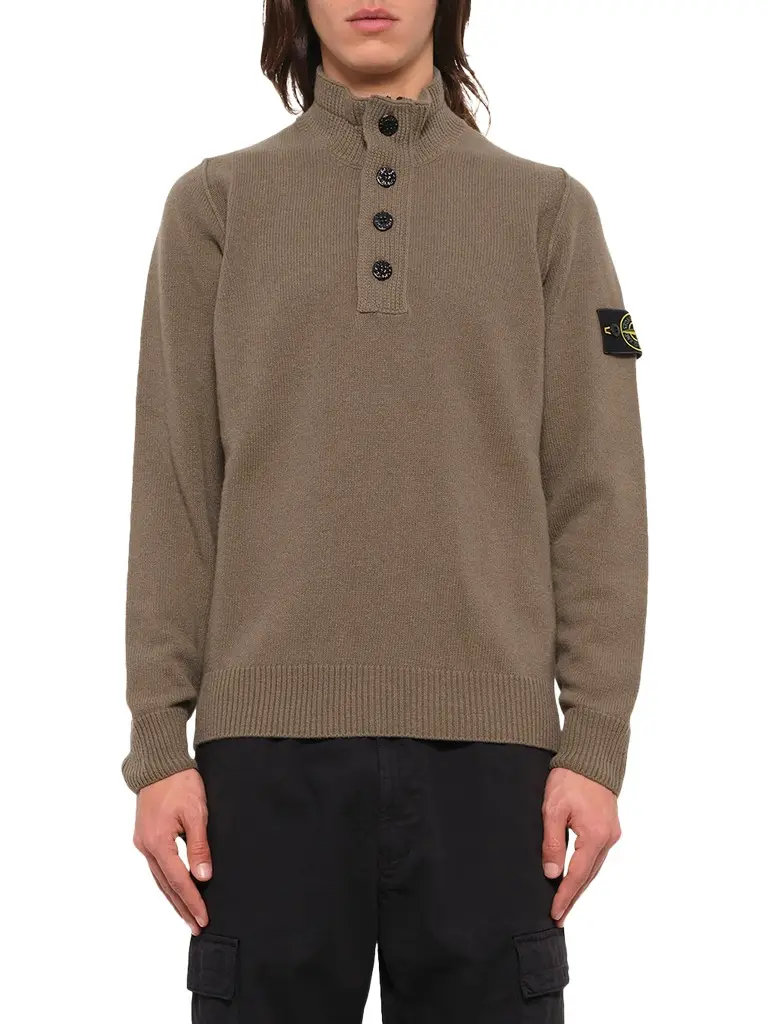Stone Island 5100040 Lambswool Half-zip Sweater in Military Green