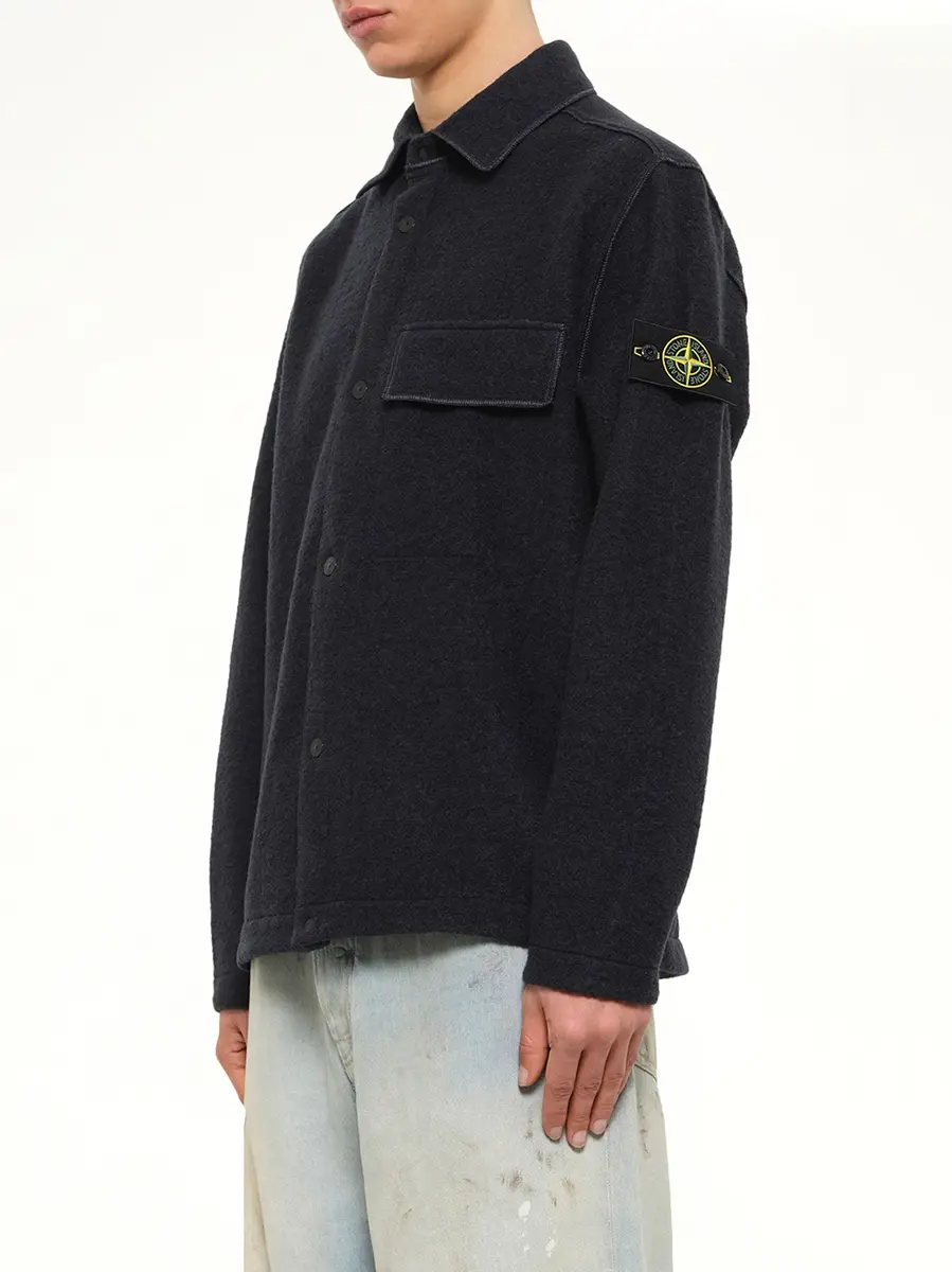 Stone Island 1200034 Wool Boucle Shirt in Navy Blue | Thumbnail 3 Stone Island 1200034 Wool Boucle Shirt in Navy Blue | Thumbnail 3