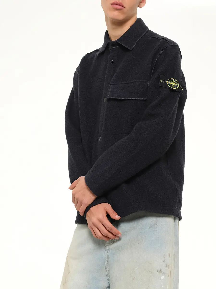 Stone Island 1200034 Wool Boucle Shirt in Navy Blue | Thumbnail 6 Stone Island 1200034 Wool Boucle Shirt in Navy Blue | Thumbnail 6