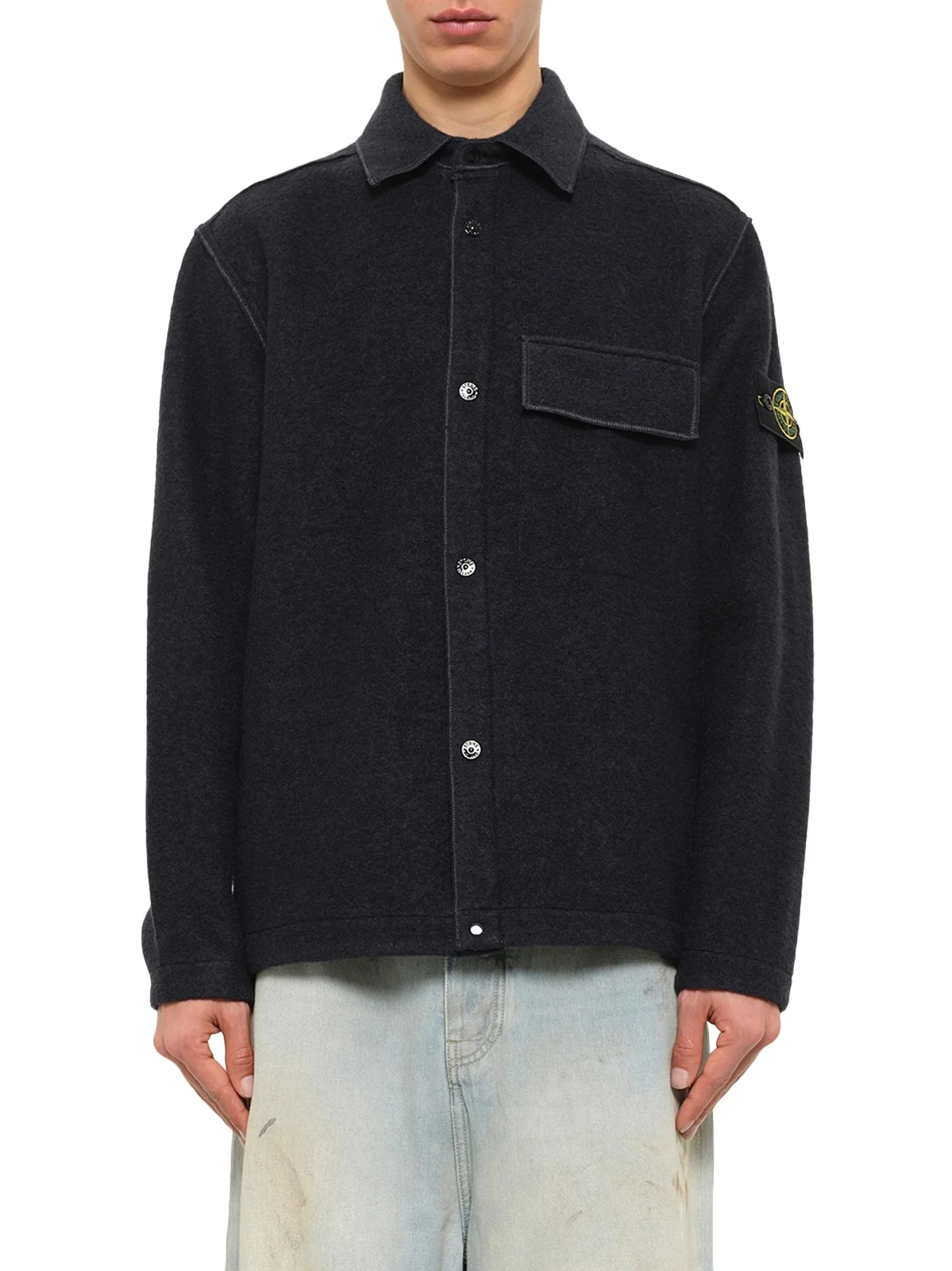 1200034 Wool Boucle Shirt in Navy Blue 1200034 Wool Boucle Shirt in Navy Blue
