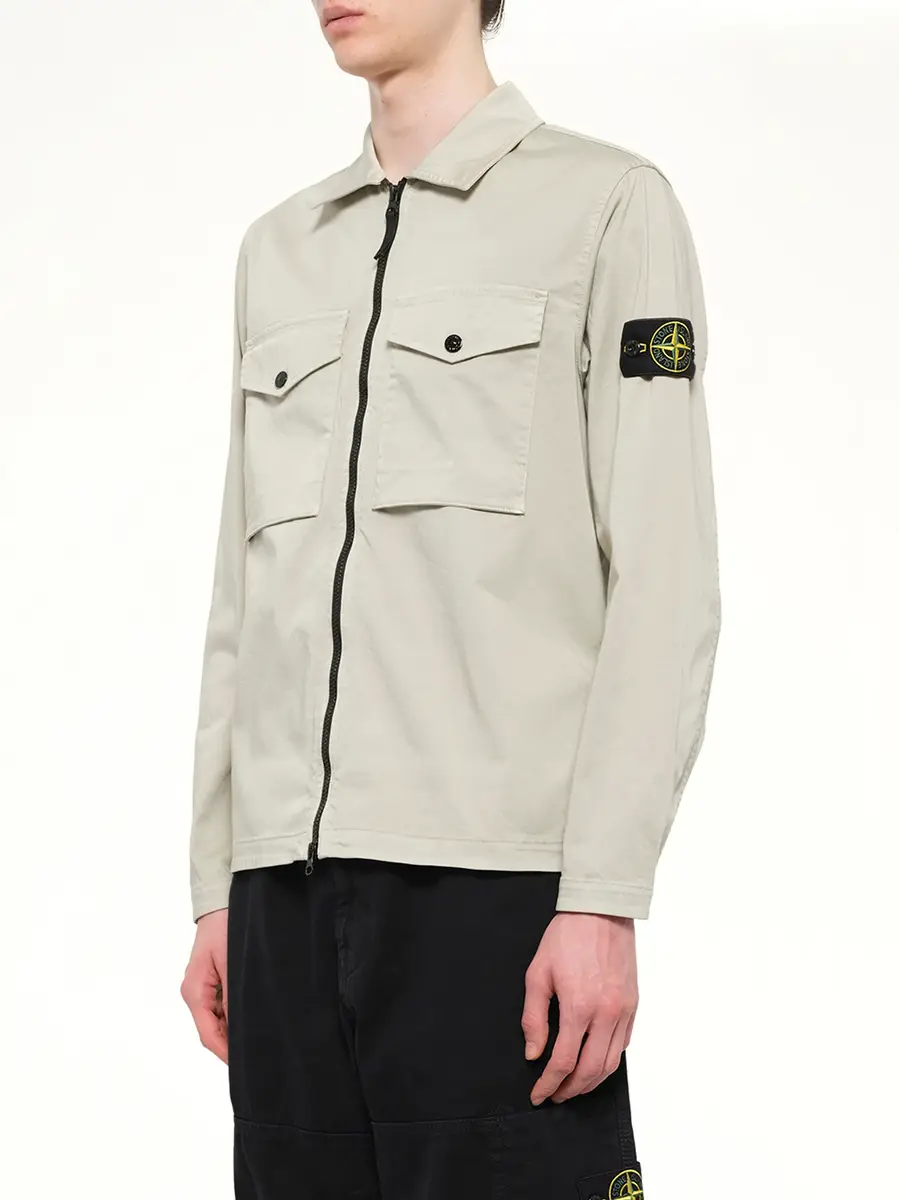 Stone Island 1200010 Cotton Zip-up Shirt in Sand | Thumbnail 3