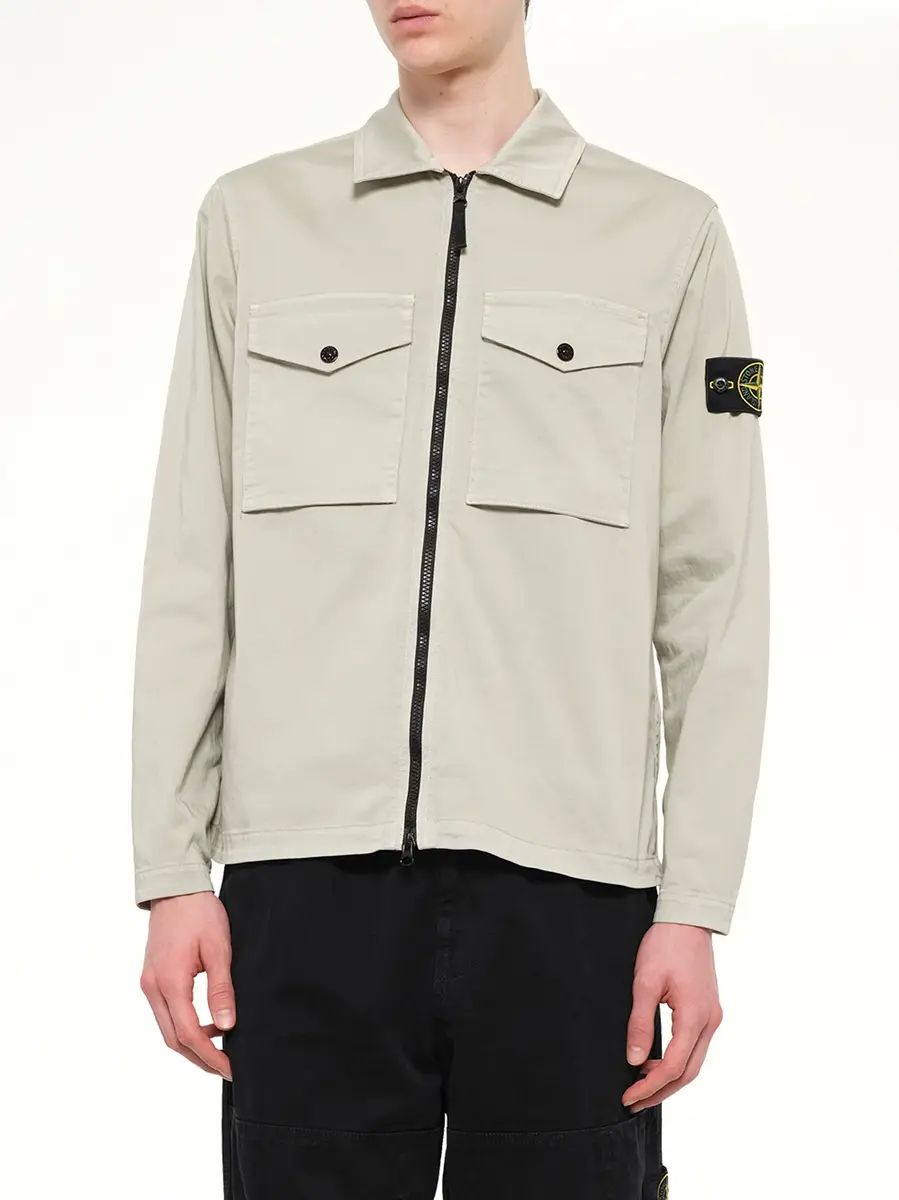 Stone Island 1200010 Cotton Zip-up Shirt in Sand | Thumbnail 6