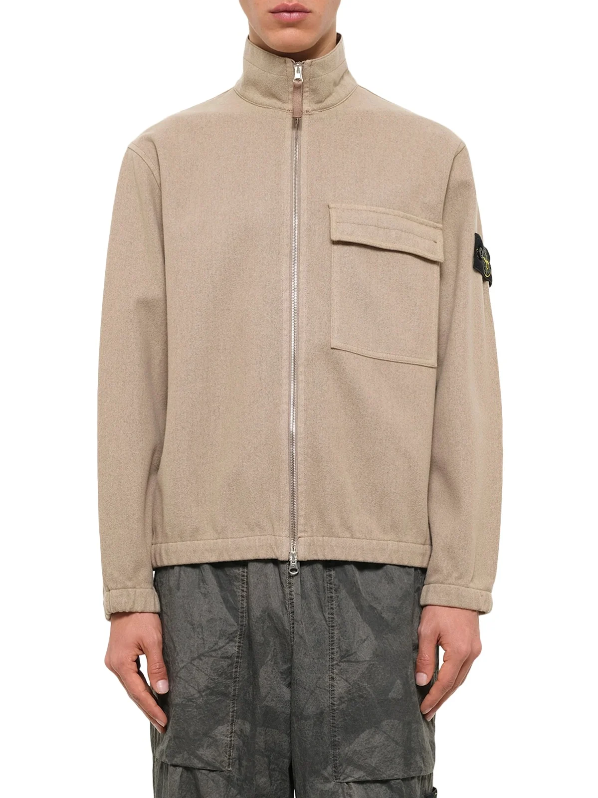 Stone Island 1200033 Nylon Zip-up Shirt in Biscuit