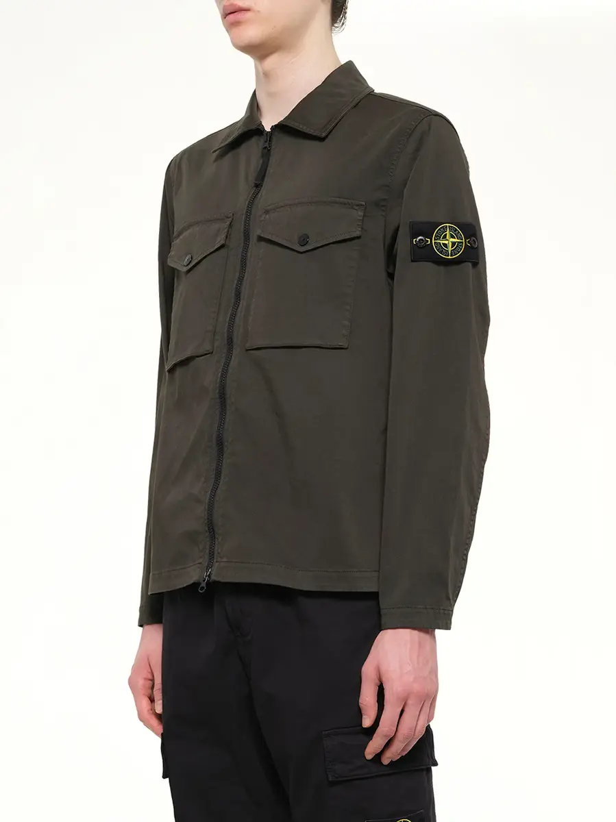 Stone Island 1200010 Cotton Zip-up Shirt in Coal Grey | Thumbnail 3 Stone Island 1200010 Cotton Zip-up Shirt in Coal Grey | Thumbnail 3