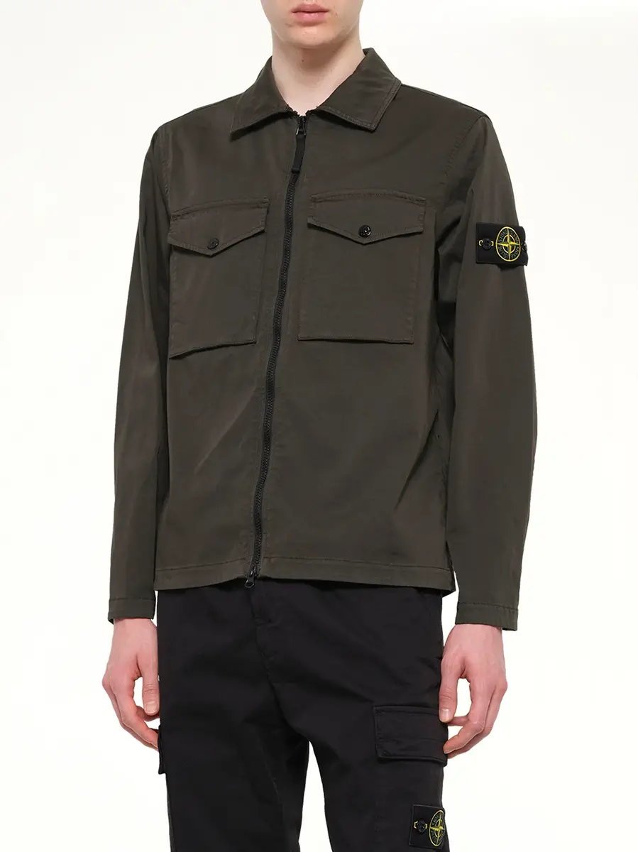 Stone Island 1200010 Cotton Zip-up Shirt in Coal Grey | Thumbnail 6 Stone Island 1200010 Cotton Zip-up Shirt in Coal Grey | Thumbnail 6