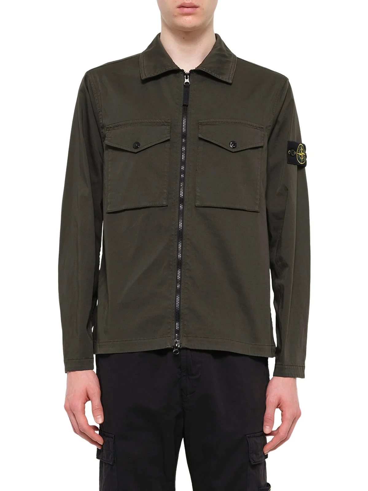 Stone Island 1200010 Cotton Zip-up Shirt in Coal Grey