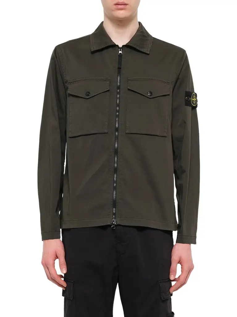Stone Island 1200010 Cotton Zip-up Shirt in Coal Grey