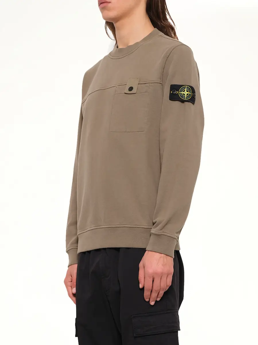 Stone Island 6100038 Brushed Cotton Sweatshirt in Military Green | Thumbnail 3 Stone Island 6100038 Brushed Cotton Sweatshirt in Military Green | Thumbnail 3