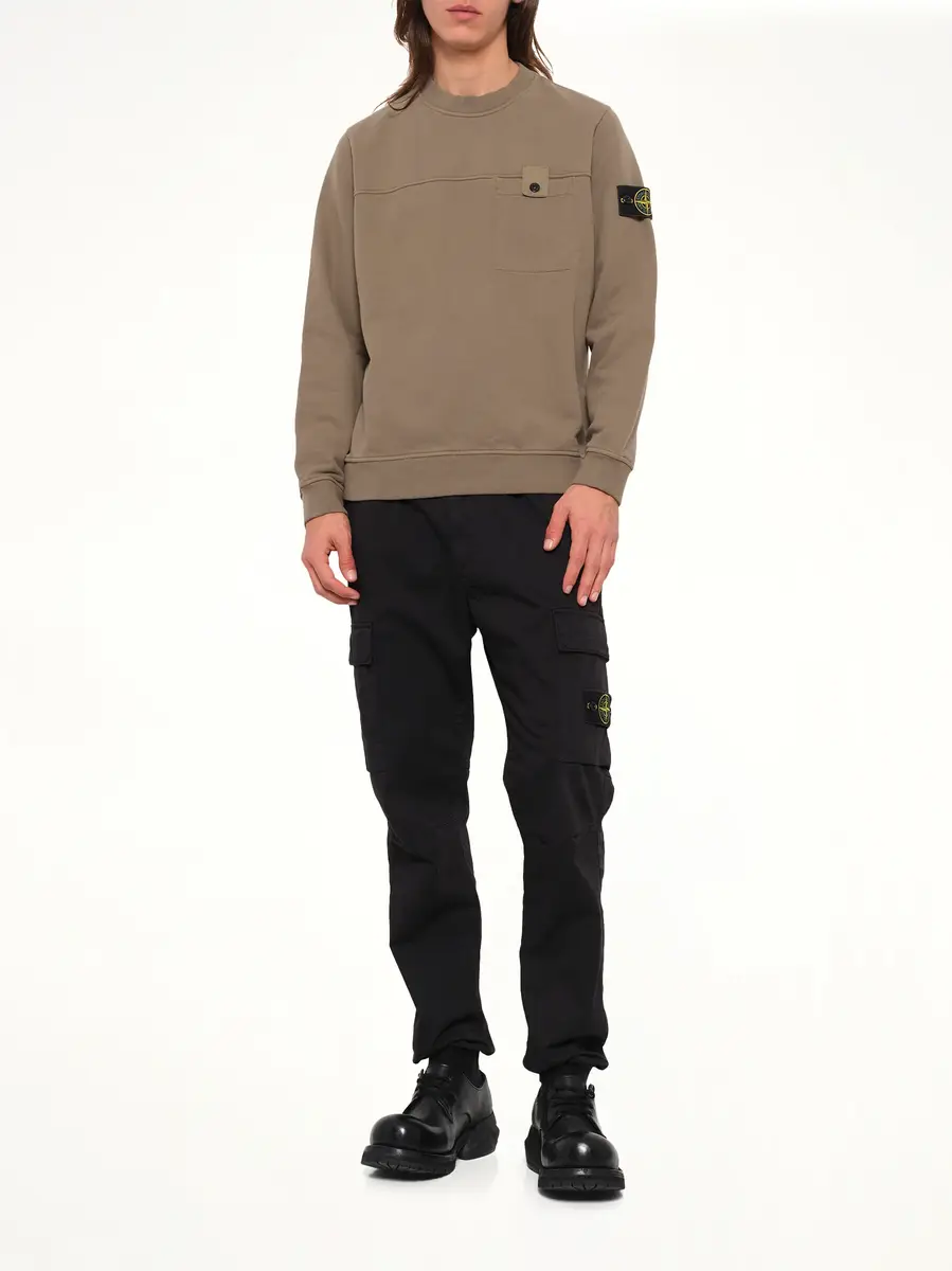 Stone Island 6100038 Brushed Cotton Sweatshirt in Military Green | Thumbnail 4 Stone Island 6100038 Brushed Cotton Sweatshirt in Military Green | Thumbnail 4