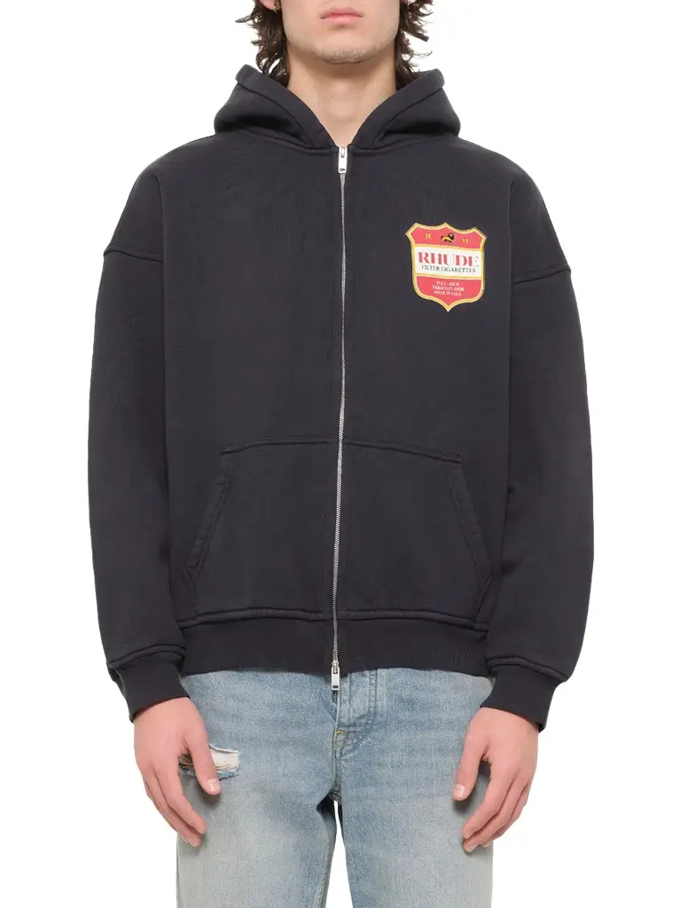 Rhude Filtaro Crest Zip-up Hoodie in Vintage Black