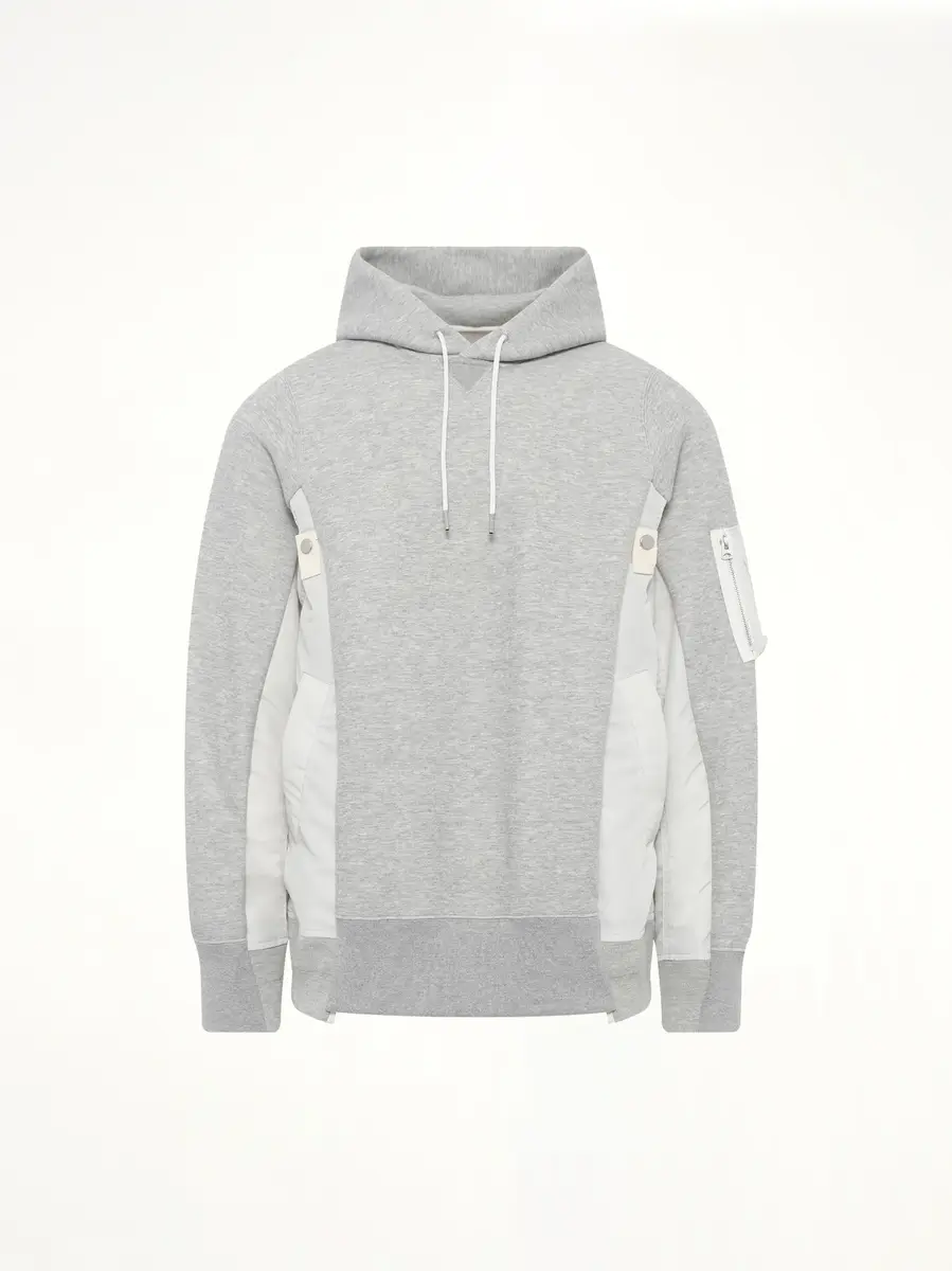 Sacai Sponge Sweat x Nylon Twill Hoodie in Light Gray | Thumbnail 2 Sacai Sponge Sweat x Nylon Twill Hoodie in Light Gray | Thumbnail 2