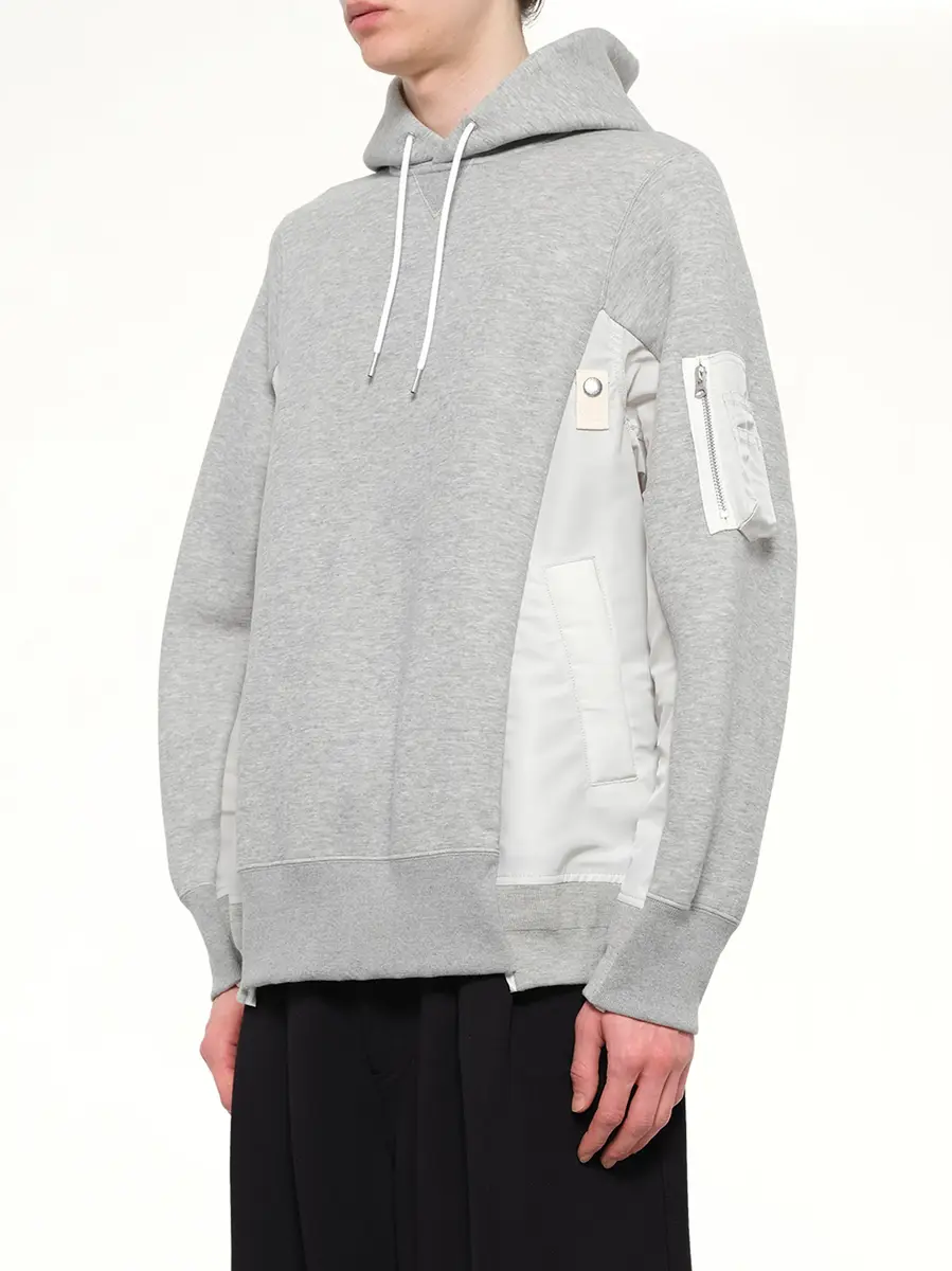 Sacai Sponge Sweat x Nylon Twill Hoodie in Light Gray | Thumbnail 3 Sacai Sponge Sweat x Nylon Twill Hoodie in Light Gray | Thumbnail 3